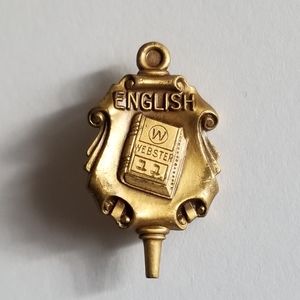 Vintage English pin lapel brooch gold tone metal scholastic award student